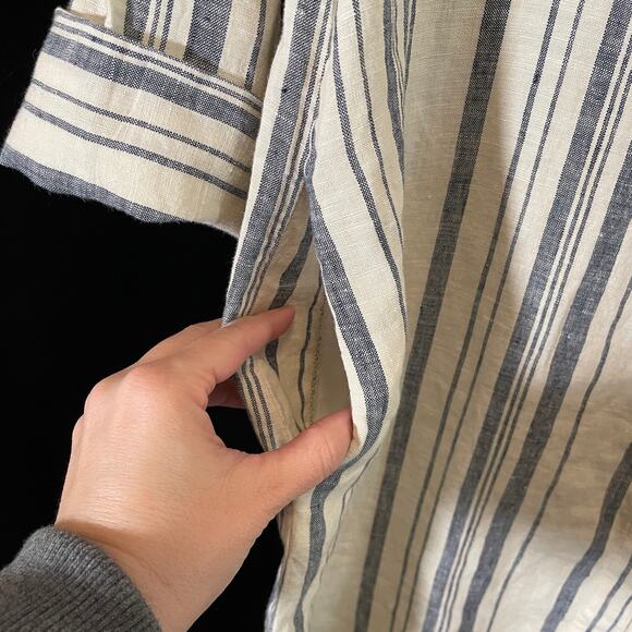 Zara Shirt Dress Linen Blue Cream Striped Lace Shoulder Tunic Style Mini S - Picture 4 of 6